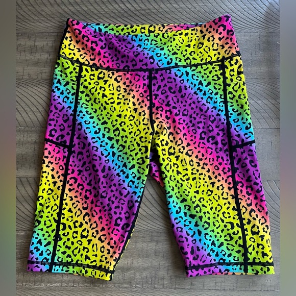 Ziya Rainbow Leopard Print Biker Shorts Women’s Size Large Colorful Bright - Picture 1 of 1